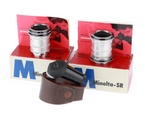 comprising 2off sets of Minolta -SR extension tubes, VG, in maker's boxes, and a Minolta right ange finder, VG, in leather ca