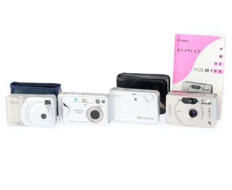 comprising a Sony Cybershot DSC-T3, silver, body F, untested, with battery, a Konica Minolta Dimage E40, silver, body G, unte