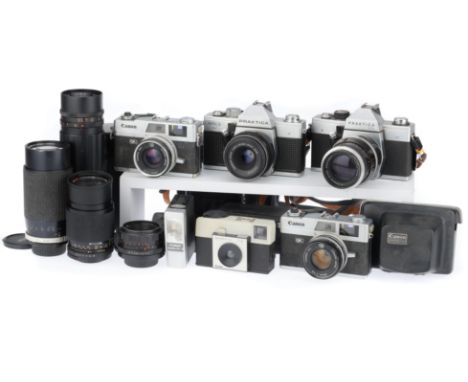 to include a Praktica LTL with Sonaar f/4 135mm lens, shutter working, a Praktica MTL3 with Tessar f/2.8 50mm lens, shutter j