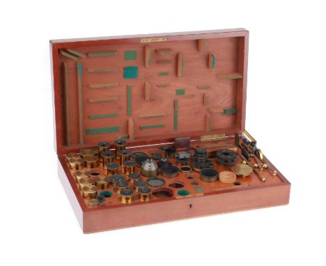English, c.1870, Ross, London, an exceptionally well fitted out set of accessories for a large Ross Binocular Microscope, acc