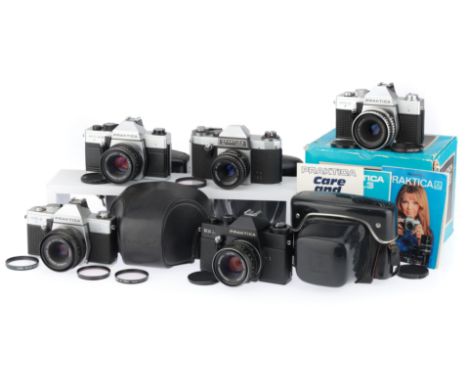 to include an EE2, black, shutter works, with a Pentacon electric f/1.8 50mm lens, with case, an MTL3, silver, body G, shutte