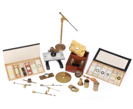 including sets of microscope forceps, a live box, a Coddington magnifier with a boxwood handle, a frog/fish plate, a small di