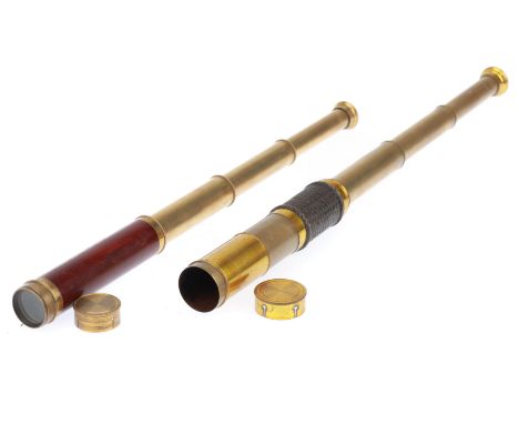 including a 19th-century 3 drawer telescope with mahogany body, lens cap and eyepiece cover, length 43cm; a 3 drawer brass te