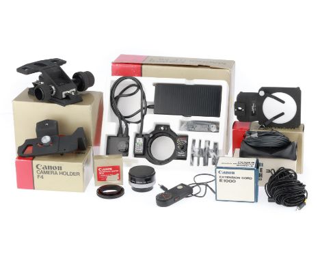 to include a Canon Macro Stage, a Camera Holder F4, a Macrolite ML-1 lighting kit, remote controls, and Focusing Rail.