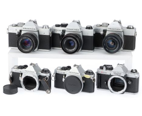 to include a Vivitar V3000, body G-VG, shutter working, meter working, viewfinder clean &amp; clear, Pentax ME Super, body P,