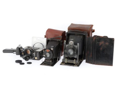 to include a Yashica T3 hand-held cine camera, body G, motor runs, with three lenses fitted, an Agfa Standard folding bed cam