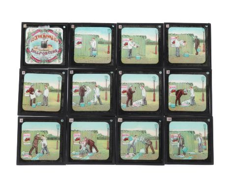 Magic Lantern set of 12 slides titles The Rival Bill Posters, coloured lithograph slides