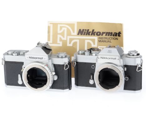 comprising a Nikkormat FT, body VG, shutter works, and a Nikkormat EL, body F, shutter stuck, minor dent to prism cover, and 
