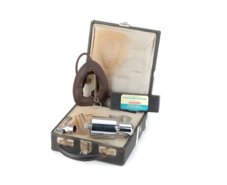French, c.1950, the body engraved 'TRILENE 2 LAB AVLON' in a fitted case with empty case for Trichlorethylene' ampoules, and 