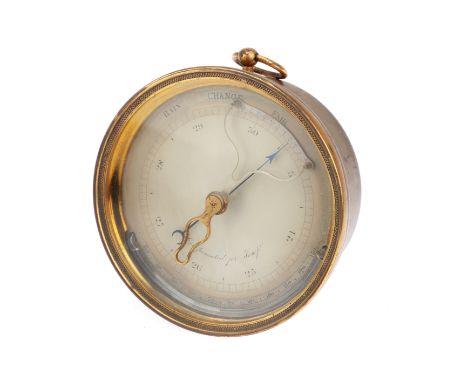 English, c.1880, silvered face engraved 'Compensated for Temp' face with moveable vernier scale to read barometric pressure, 
