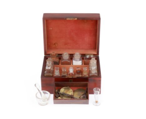 English, c.1880, Labels for Davies & Roberts Pharmaceutical Chemists on some bottles, cabinet constructed of French polished 