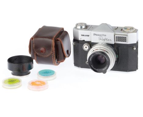 body G, silver, shutter works, speed and aperture adjustment ring is very stiff, with a Braun Ultralit f/2.8 50mm lens, barre