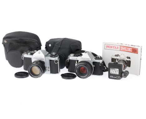 to include a Pentax SV, silver, body G, shutter works, with a Super-Takumar f/1.8 55mm lens, barrel G, optics G, with case, a