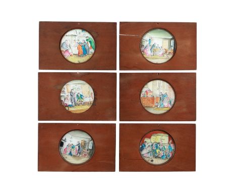 Magic Lantern Slides, "John Hampton's Home", set of six hand painted magic lantern slides, measuring 18cm x 11cm,