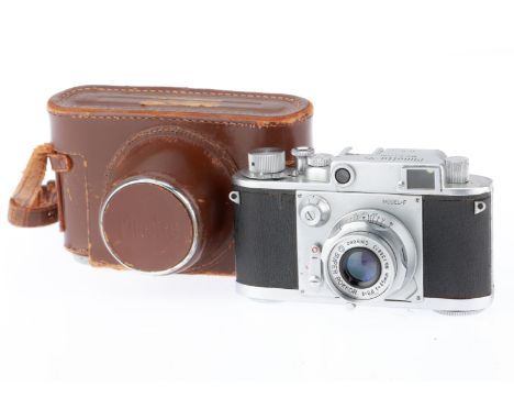silver, serial number 23970, top plate engraved C.K.S. shutter speeds working, rangefinder patch moving, with a Super Rokkor 