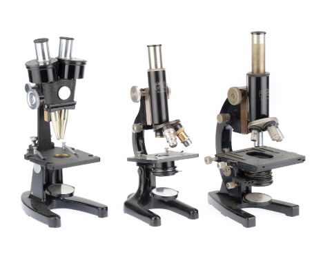 including a microscope engraved Carl Zeiss Jenna, a microscope engraved Winkel-Zeiss Gottingen, a baker binocular microscope.
