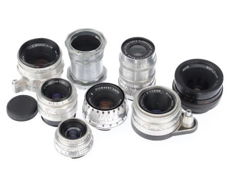 to include a C. Z. Jena Tessar f/2.8 50mm lens, a Carl Zeiss Jena Triotar f/4 8.5cm, Carl Zeiss Jena Tessar T f/3.5 50mm, a C