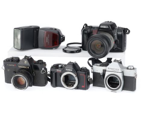 comprising a Minolta Dynax 700si, body VG, with Minolta 28-80 zoom lens, a Praktica SuperTL2, not advancing, a Konica TC-X, s