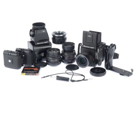 black, body VG, working, with a f/3.8 90mm lens, barrel G, optics G, shutter working, a f/4.5 180mm lens, barrel G, optics G 