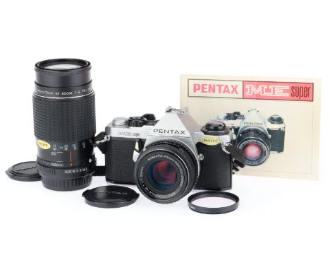 comprising a Pnetax ME-Super, silver, serial number 2638739, body VG-E, mirror stuck up, viewfinder LEDs working, appears to 