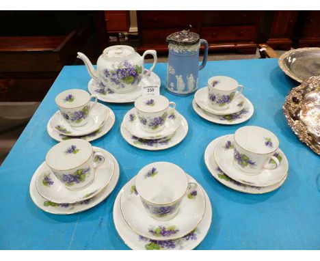 A Czechoslovakian Victoria china part six setting tea service plus early Wedgwood Jasperware jug