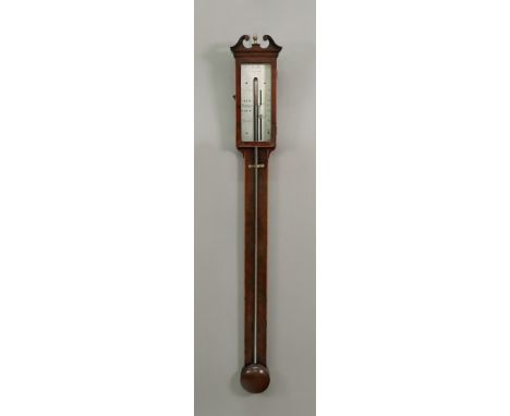 A Adie, Edinburgh; a mahogany and boxwood banded stick barometer, circa 1830, with broken swan neck pediment, the silvered di