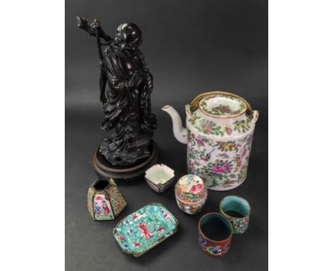 A group of Chinese porcelain and works of art, late 19th/early 20th century, comprising: a Canton famille rose cylindrical te