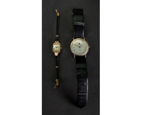 Tavannes; a lady's 14ct gold wristwatch, the rectangular silvered dial, with Arabic numerals to a manual wind movement on a b