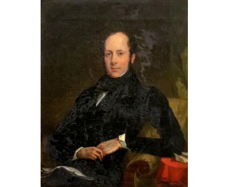 English School, first half 19th Century, Half-length portrait of P C Yorke, seated, an open book on his lap, indistinctly ins