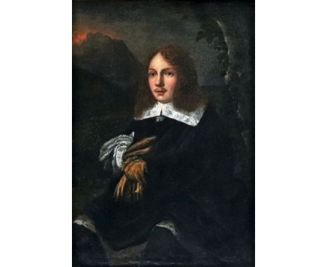 Follower of Cornelius Johnson (London 1593-1661 Utrecht), Portrait of a man in a white lace collar and with brown gloves in a