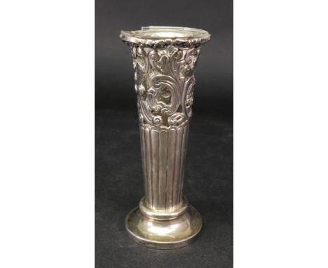 A late Victorian silver trumpet shape flower vase, William Hutton & Sons, London 1896, foliate pierced and embossed and lobed