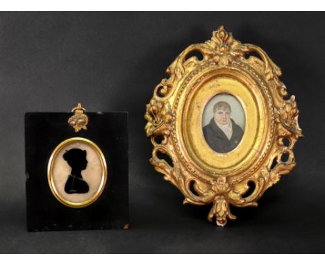 English School, first half 19th Century, Head and shoulder portrait miniature of a gentleman wearing a black coat and white s