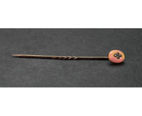 A Victorian gold stick pin, the foiled back terminal set with four rose-cut diamonds, 1.2g gross.