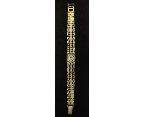 Stowa; a 14ct gold wide bracelet wristwatch, the square silvered dial, with baton indicators, to a 17 jewel manual wind movem