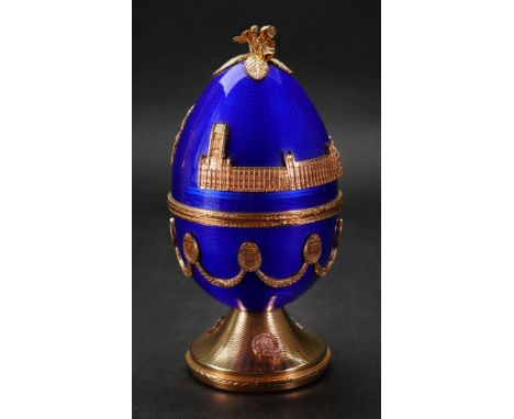 Theo and Sarah Fabergé; a silver-gilt and enamel egg, London 2006, number 7 of 50,The Passion and Pride Egg, blue enamel on a