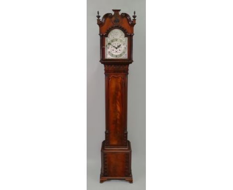 A 'Chippendale Revival' carved mahogany grandmother clock, second half 20th century, the arched moulded hood with broken swan