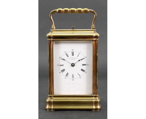 LeRoy & Fils 211 & 213 Regent Street London & 13 Palais Royal Paris; a brass cased petit sonnerie carriage clock, with push r