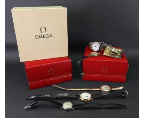 A collection of wristwatches, comprising: a 9ct gold cased manual wind wristwatch by Dennison, on an expandable strap; a 9ct 