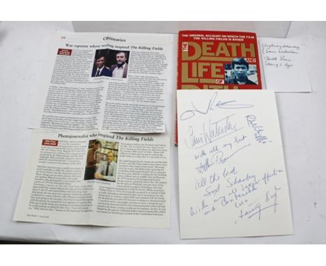 THE DEATH & LIFE OF DITH PRAN by Sydney H Schanberg paperback, STORY OF "THE KILLING FIELDS" FILM with autographs on card of 