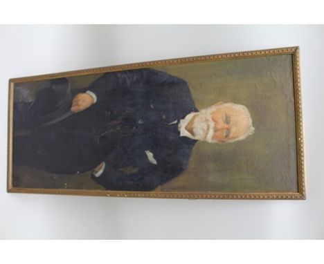 M. MUNO A portrait of an Edwardian gentleman, wearing a formal suit with top hat, he has a trimmed white beard, Oil on canvas