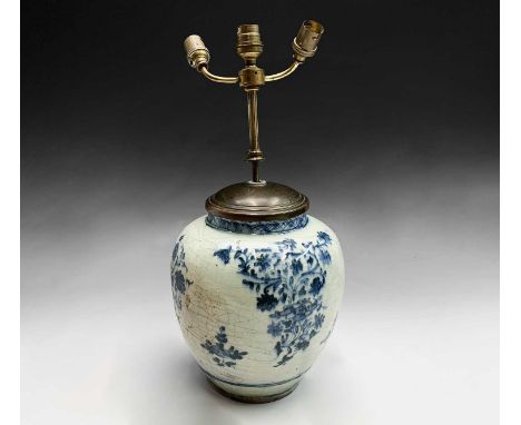 A Chinese blue and white porcelain baluster vase, 17th century, the body with floral sprays, height 23cm.Condition report:Con