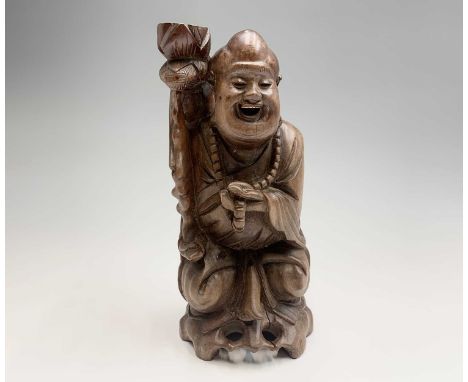 A Chinese carved hardwood figural lamp base, height 29cm. 