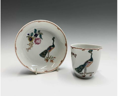 A Chinese porcelain cup and saucer, circa 1760, probably painted in the studio of James Giles, London, with floral sprays and