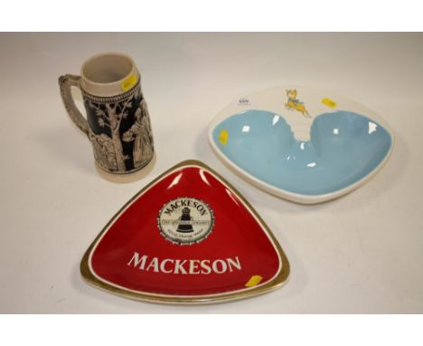 A BESWICK BABYCHAM CERAMIC ASHTRAY TOGETHER WITH A CARLTONWARE MACKESON EXAMPLE AND A BEER STEIN (3)