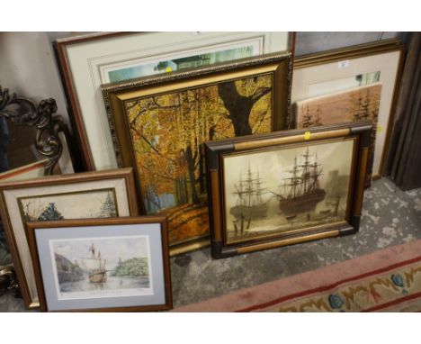 A COLLECTION OF FRAMED OIL ON CANVASES AND SIGNED PRINTS TO INCLUDE WOODLAND SCENES 