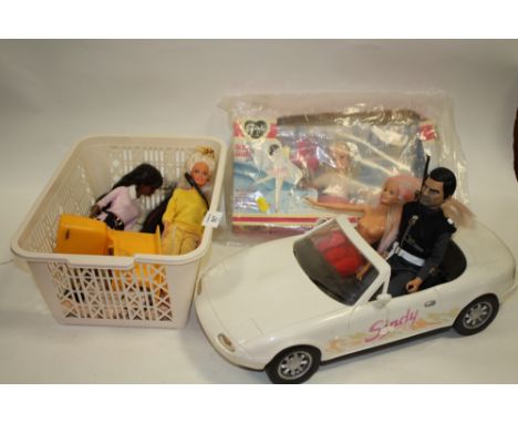 A COLLECTION OF VINTAGE AND COLLECTOR DOLLS AND ACCESSORIES TO INCLUDE A VINTAGE ACTIVE SINDY BALLERINA