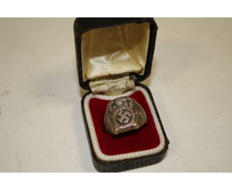 A WHITE METAL NAZI STYLE RING
