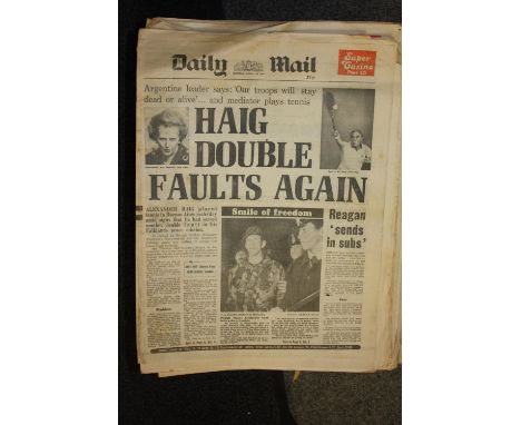 A COLLECTION OF VINTAGE NEWSPAPERS RELATING TO FAULKLAND ISLANDS, MARGARET THATCHER ETC. 