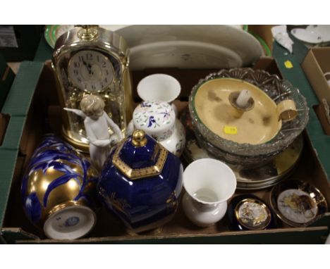 A TRAY OF ASSORTED CERAMICS ETC TO INCLUDE A NAO CHERUB FIGURE 