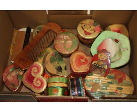 A COLLECTION OF VINTAGE CHINESE BAMBOO AND STRAW WORK DECORATIVE BOXES, largest W 11 cm, together with a collection of Chines
